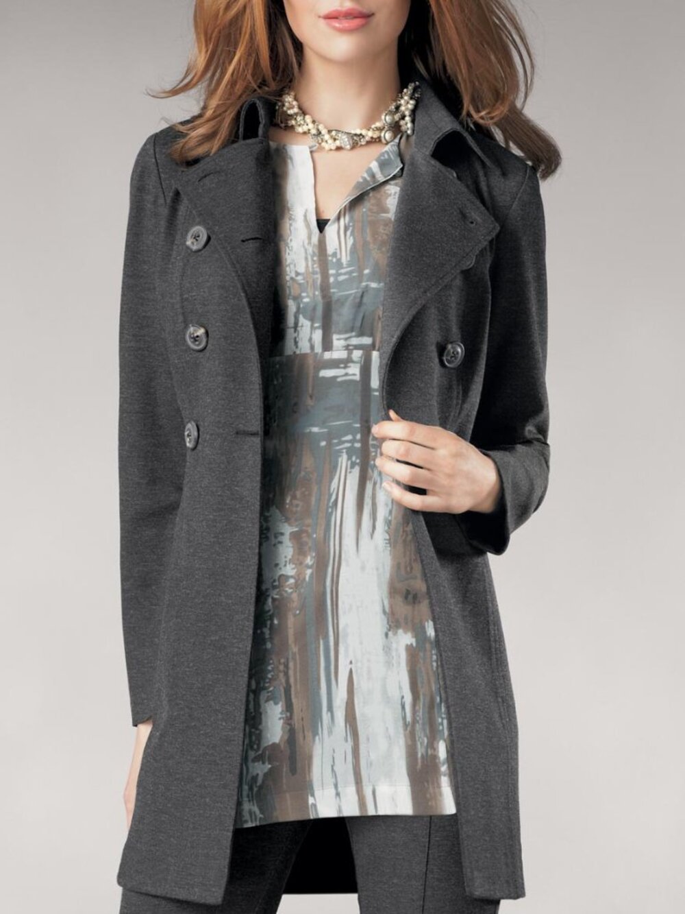 CAbi Ponte Knit Double Breasted Trench Pea Coat XS Dark Grey Charcoal Casablanca